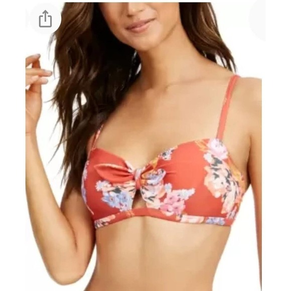SUNDAZED Terracotta Beka Bow Floral Bikini Top 32B NWT - Picture 1 of 5
